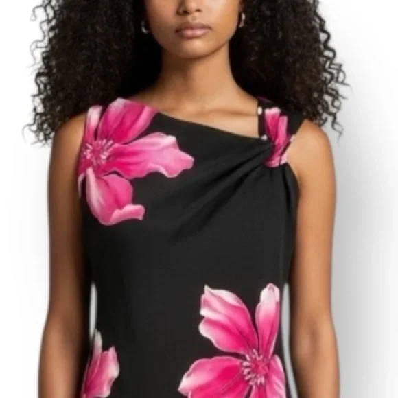 4/$20 S.L. Fashions Petite Black Pink Floral Sheath Dress Size 10P - Picture 2 of 5